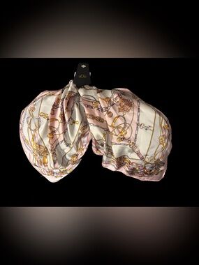 nOir Jewelry Pink & Cream Silky Scarf with Gold Chain Motif, NWT